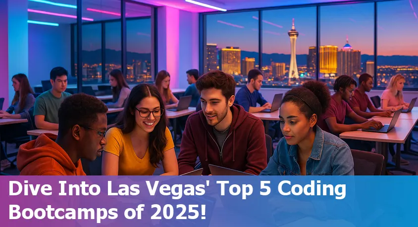 A diverse group of beginner coders collaborating at a vibrant Las Vegas tech bootcamp in 2025.