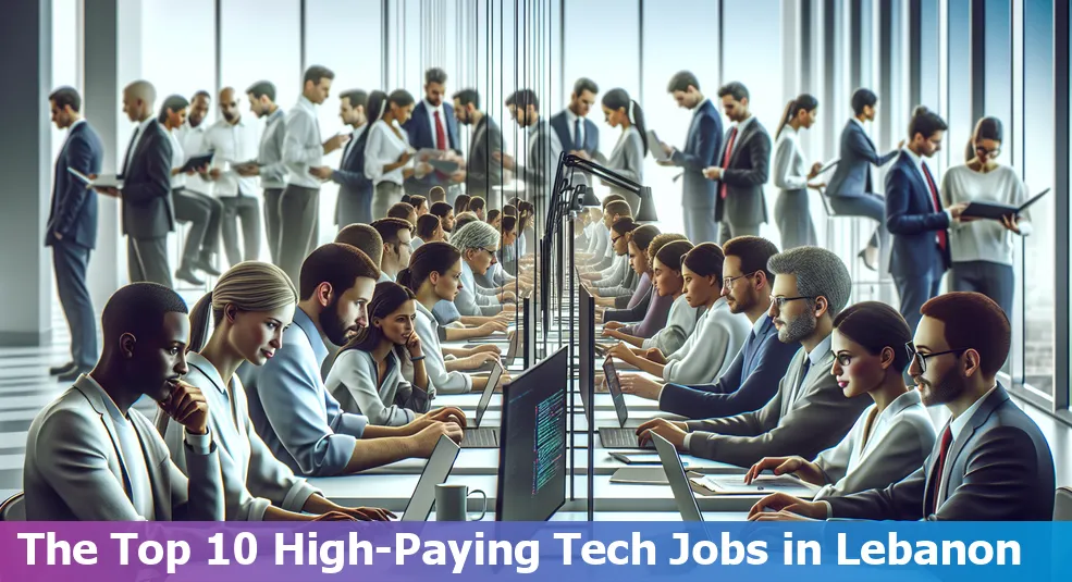 Collection of high-paying tech jobs in Lebanon with images of professionals working in various tech roles