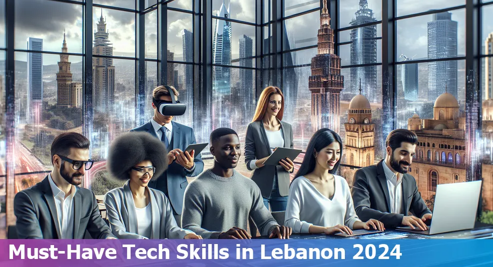 Digital map of Lebanon highlighting key tech skills in demand for 2024 employment