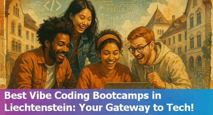 Beginners collaborating at laptops, representing vibrant coding bootcamp community in Liechtenstein, 2025.