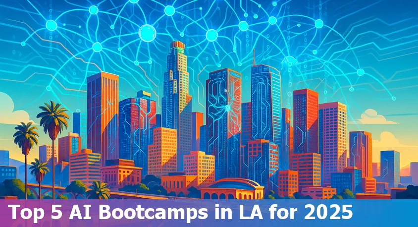 A diverse group of students collaborating on AI projects at a modern Los Angeles tech bootcamp in 2025.