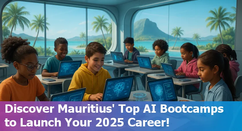 Students in Mauritius collaborating at a computer during an AI bootcamp, symbolizing tech education in 2025.