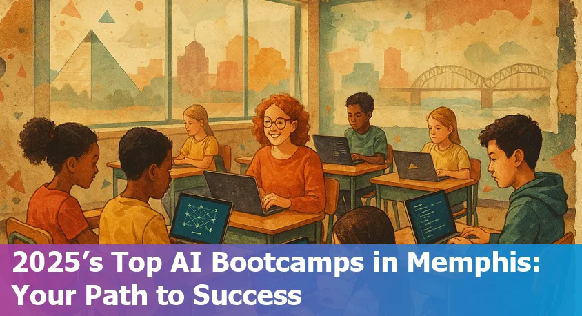 Group of diverse Memphis students collaborating on AI coding projects in a modern classroom