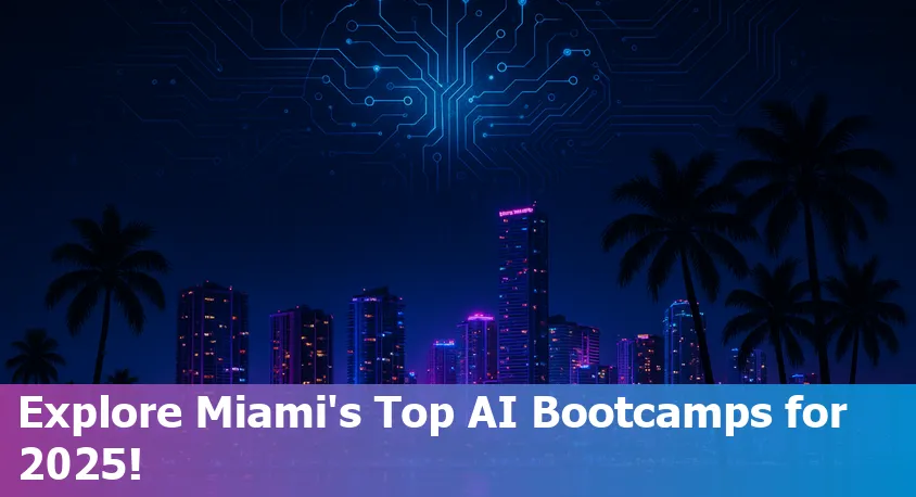Students working on laptops at a Miami AI bootcamp classroom, smiling and collaborating.