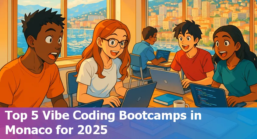 Coding bootcamp students collaborating in a modern classroom in Monaco, 2025