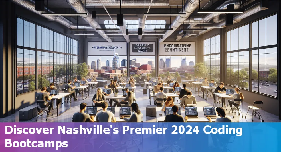 Nashville skyline with technology icons, symbolizing coding bootcamps.