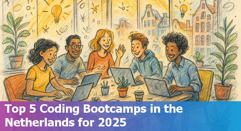 Coding students collaborating at a Dutch bootcamp, exploring AI-powered development in a modern Amsterdam classroom