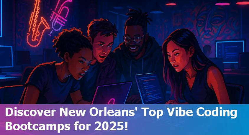 Diverse group of coding bootcamp students collaborating in a vibrant New Orleans classroom with laptops.
