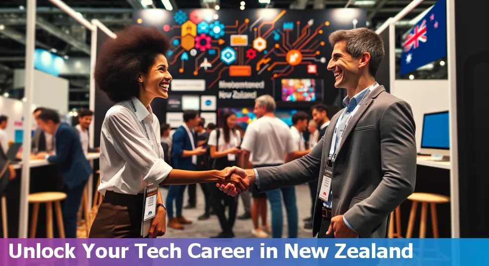 Networking in New Zealand's tech scene with professionals collaborating and engaging at events.