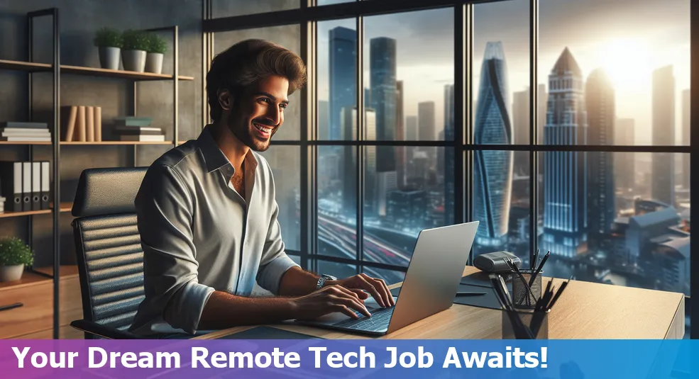 Illustration of a person landing a remote tech job from Nucamp-Flex in Online, US