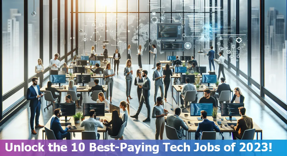 Illustration showing various high-paying tech jobs with icons representing different tech roles.