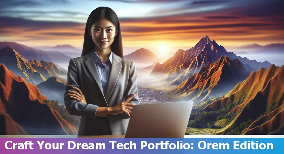 A beginner tech professional working on a laptop in Orem, Utah, creating a standout portfolio.