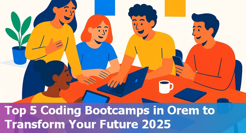 Students learning to code together in Orem, Utah, representing top 5 bootcamps for beginners in 2025.