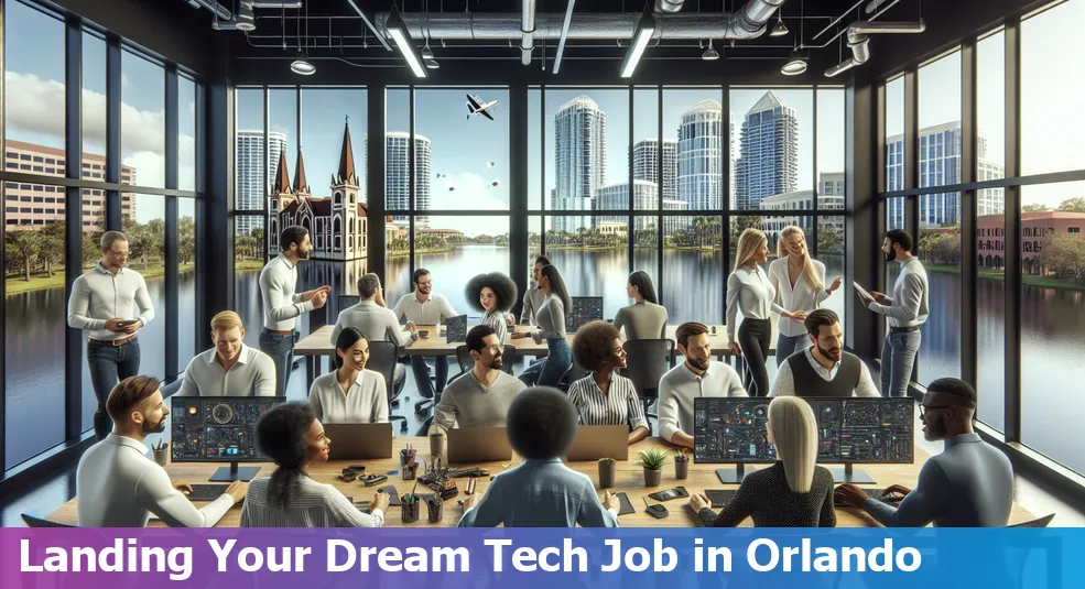 Map of Orlando with tech icons representing the city's diverse tech job market