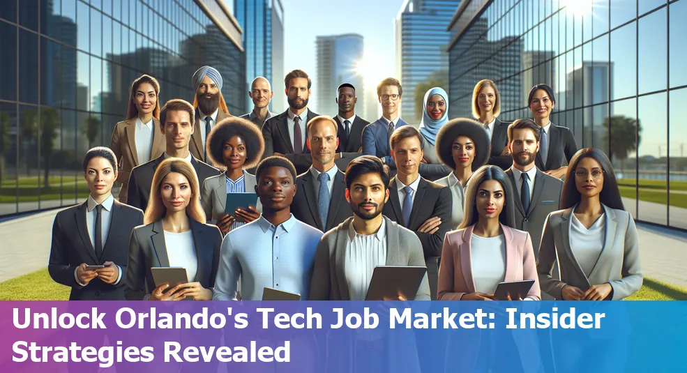 Orlando tech sector landscape view with job search icons overlay