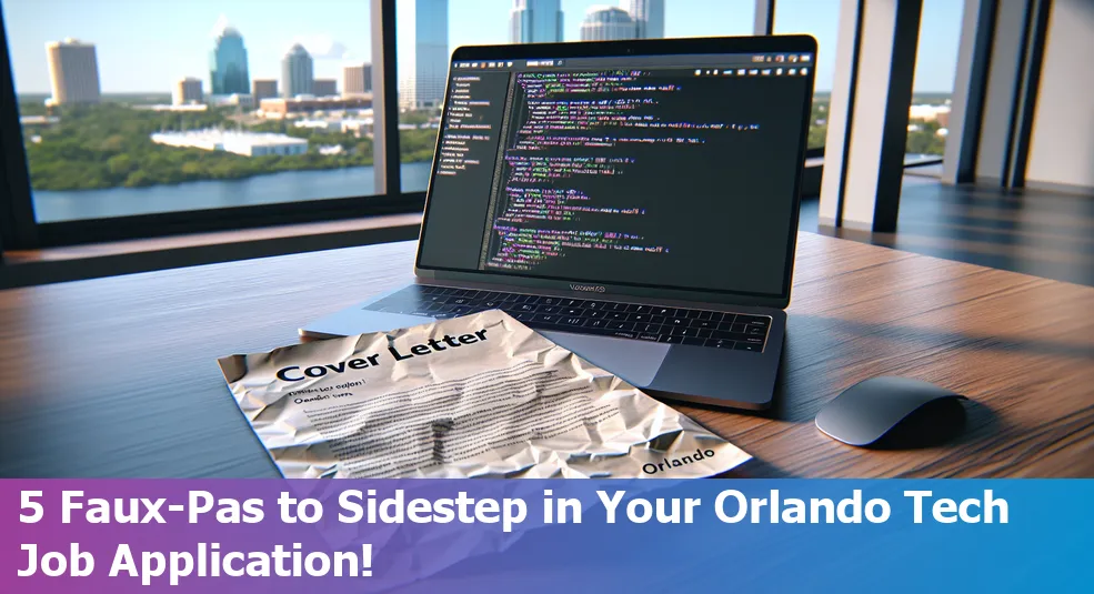 Woman working on a cover letter on her laptop, with Orlando city skyline in the background.