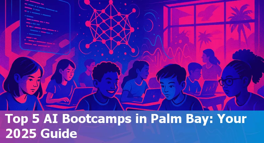 AI bootcamp students in Palm Bay, Florida learning together with laptops and digital screens.