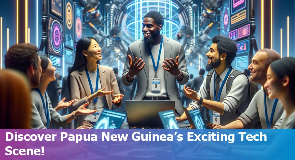 Collage of tech meetups and conferences in Papua New Guinea, showcasing networking and learning activities.