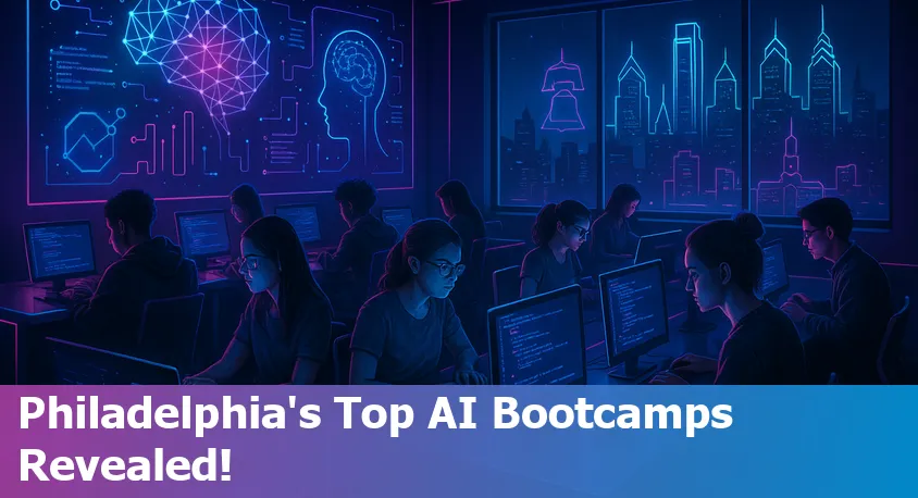 Students in Philadelphia attending an AI bootcamp, collaborating on laptops in a modern classroom setting.