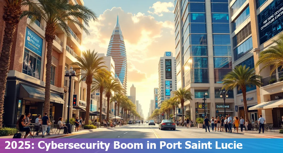 Port Saint Lucie skyline highlighting the cybersecurity job market growth in Florida, US for 2025.