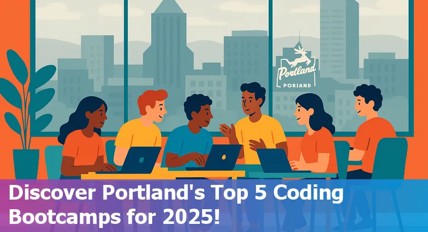 Students collaborating with laptops at a coding bootcamp in a vibrant Portland, Oregon classroom