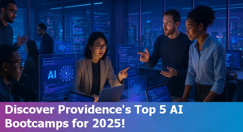 A diverse group of students learning AI together on laptops in a Providence, Rhode Island classroom.