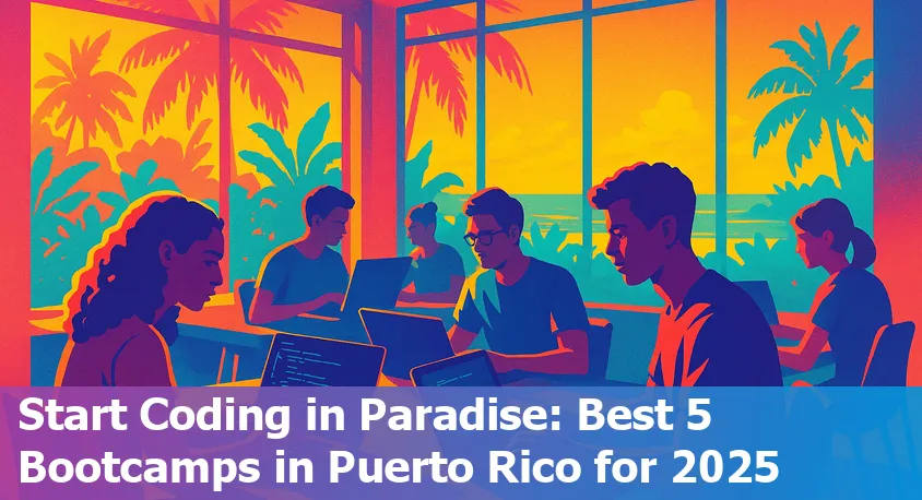Students collaborating in a vibrant coding bootcamp classroom in Puerto Rico, 2025.