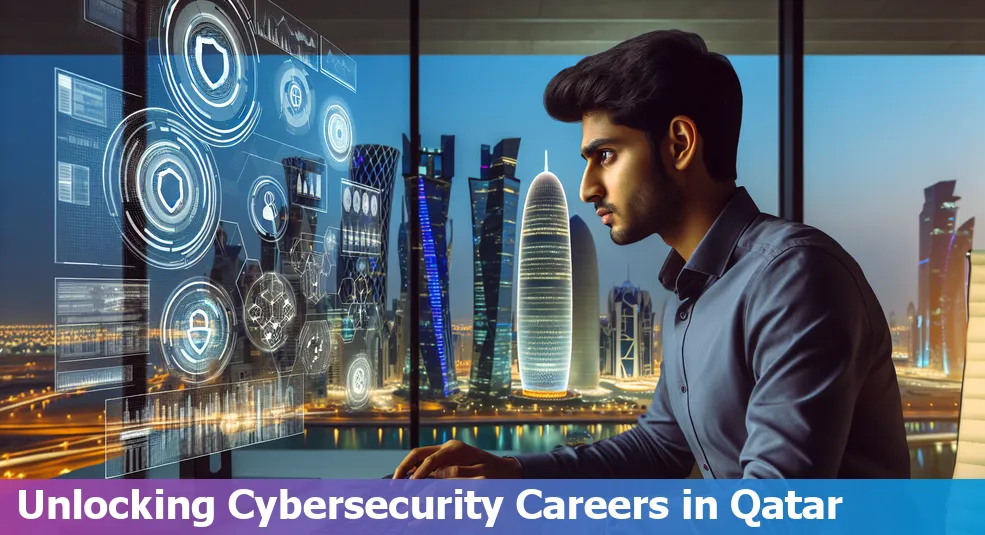 Cybersecurity professionals working on a computer in Qatar, focusing on essential skills and certifications.