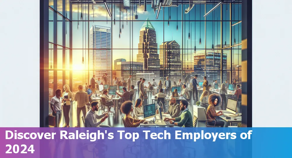 Top tech companies in Raleigh 2024 with city skyline background.