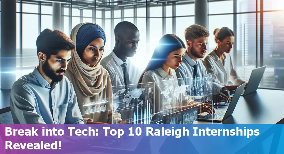 Skyline of Raleigh, NC with technology company logos representing top internships.