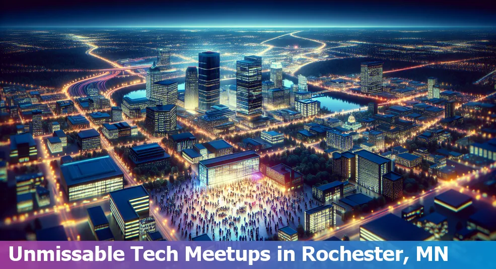 A vibrant tech conference in Rochester, MN, with engaged attendees and a dynamic speaker.