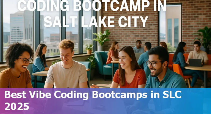 Group of diverse students coding together in a modern Salt Lake City tech classroom.