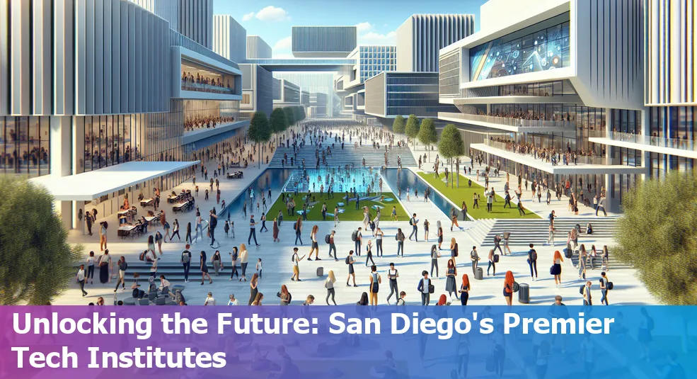 Banner image showing a collage of the ten best colleges in San Diego for tech enthusiasts in 2024.