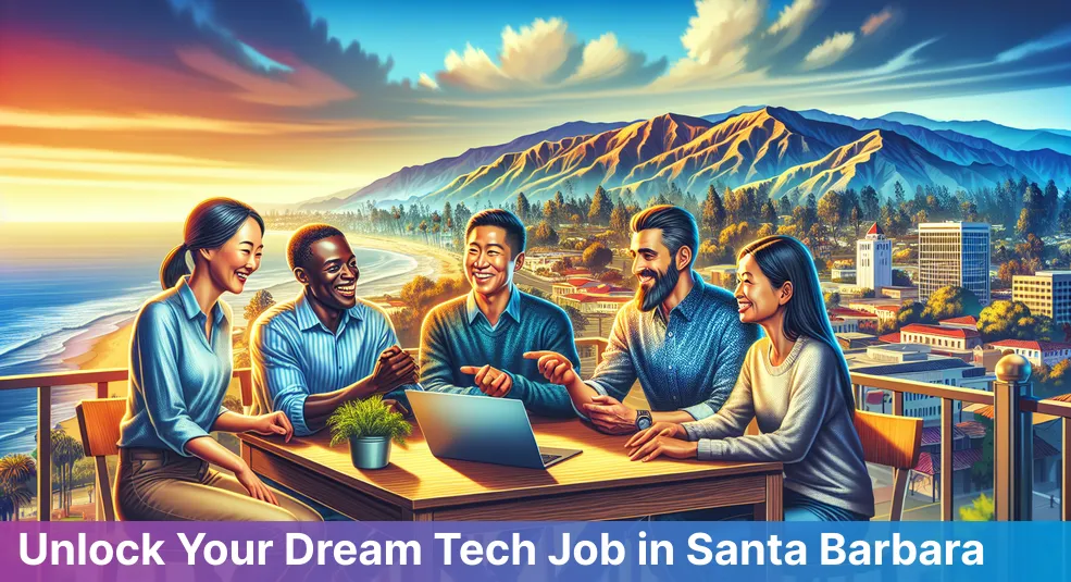Santa Barbara tech job hunting strategies illustration with digital icons.