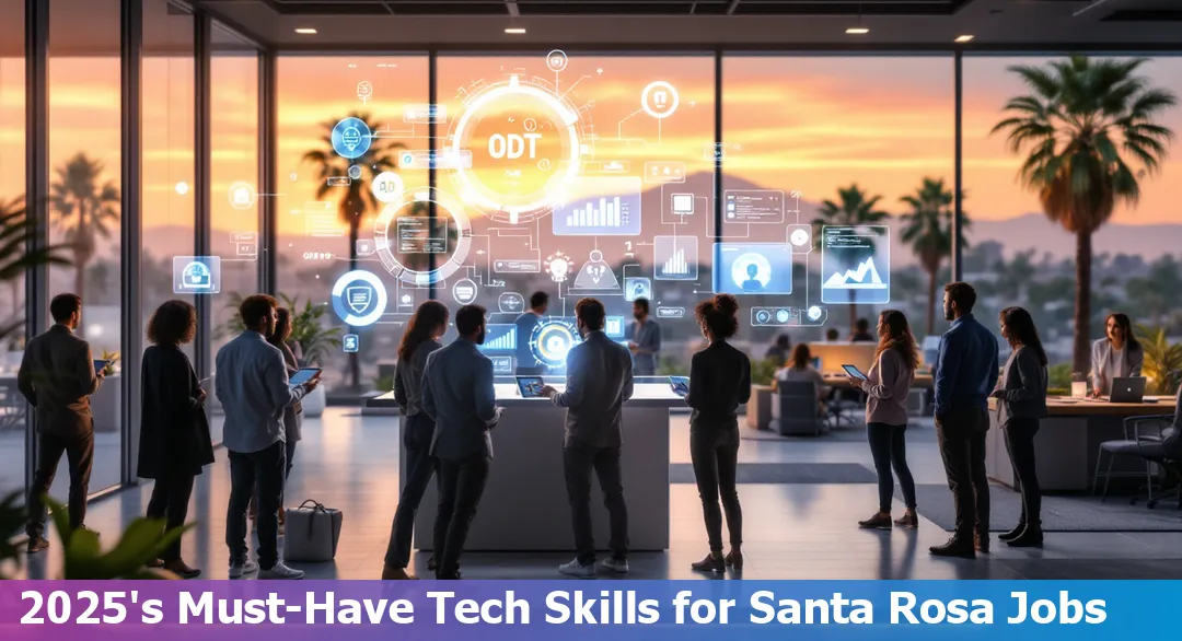 Tech professionals working on computers in an office, symbolizing the demand for tech skills in Santa Rosa, 2025.