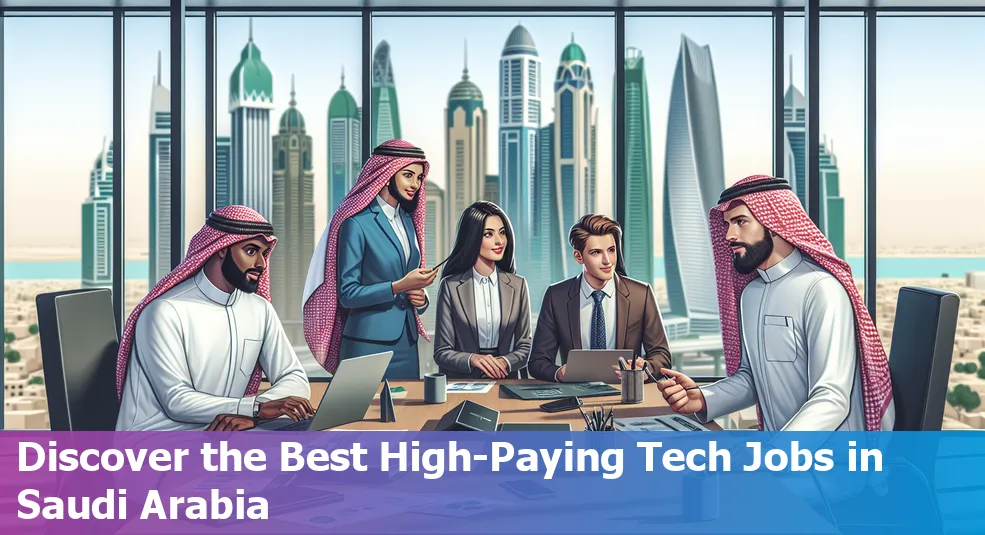 Infographic showing various high-paying tech jobs in Saudi Arabia, including a mix of job titles and salary ranges.