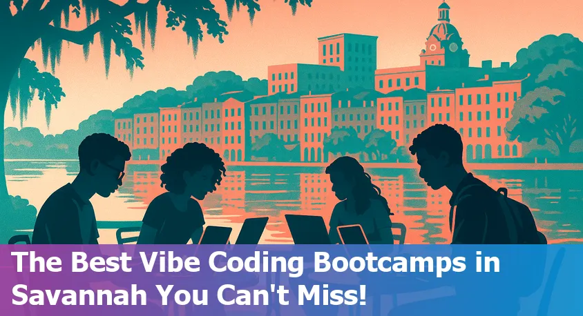 Savannah, Georgia skyline featuring tech students collaborating at a coding bootcamp
