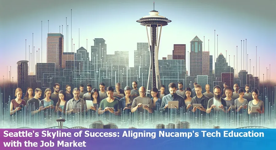 People attending Nucamp coding bootcamp in Seattle with the city skyline in the background