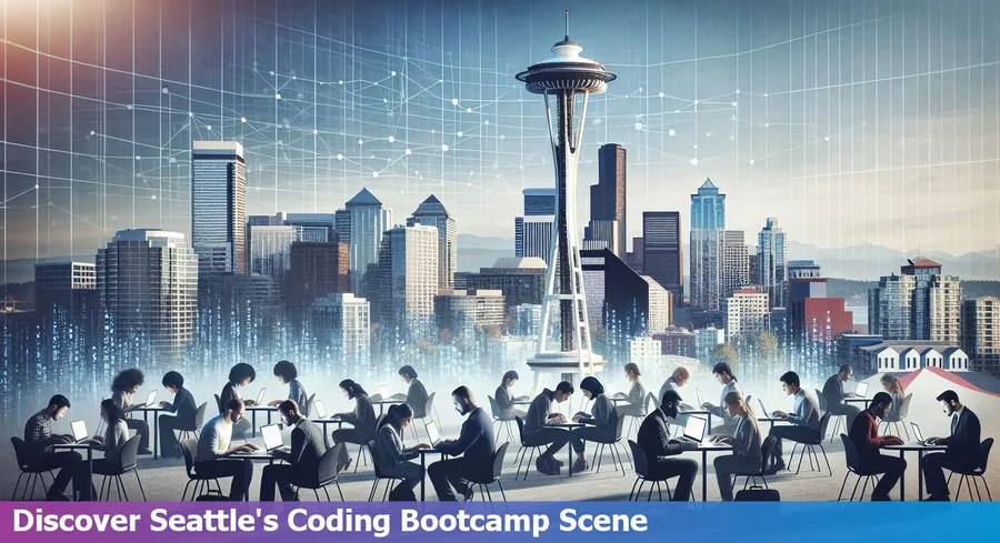 Coding bootcamps education in the Seattle skyline backdrop