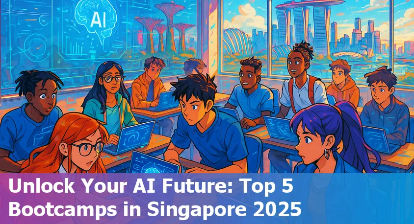 Students in Singapore learning AI skills together with laptops and instructors in a modern classroom.