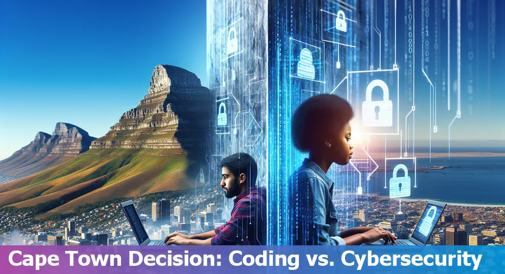 Choosing between coding and cybersecurity careers in Cape Town's skyline