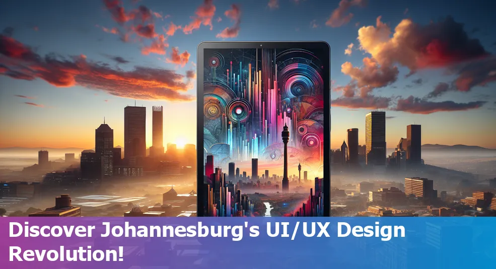 UI/UX Design Concepts on a Screen with Johannesburg Skyline in the Background