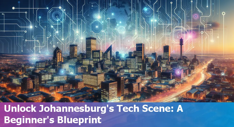 Skyline of Johannesburg with tech icons