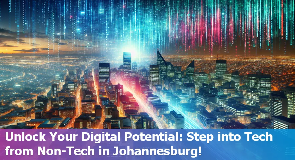 A vibrant tech scene in Johannesburg, South Africa, illustrating a path from non-tech to tech careers