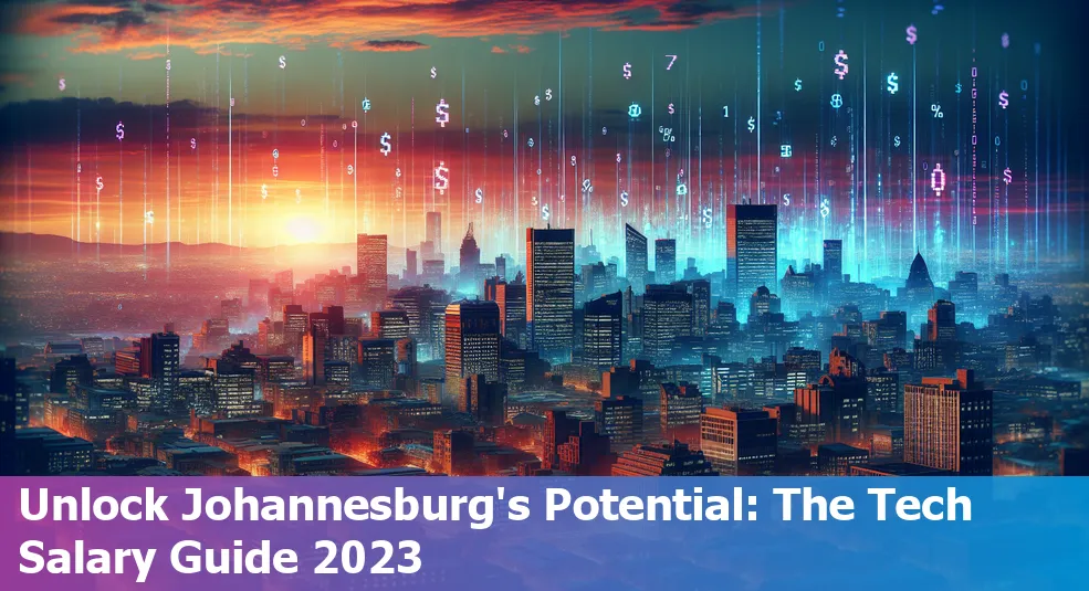 A bustling tech hub, Johannesburg skyline with futuristic overlay