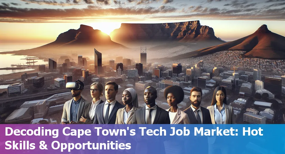 Cape Town skyline with tech icons overlay, symbolizing the tech job market in South Africa