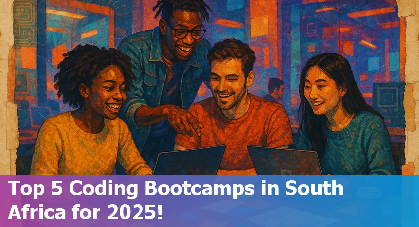 Group of diverse coding bootcamp students collaborating in a modern classroom in South Africa.