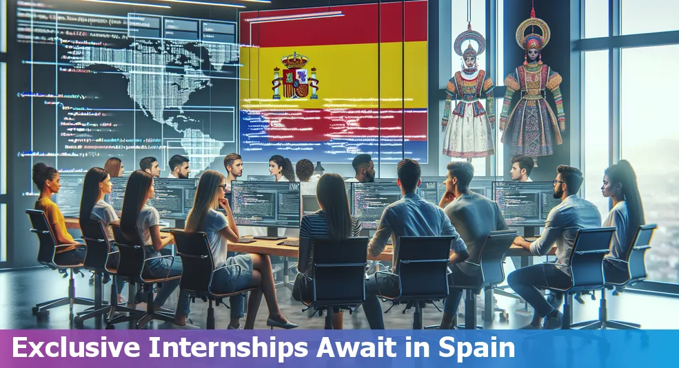 Top 10 tech internships in Spain featuring logos of IBM, Google, Microsoft, Amazon, and more.