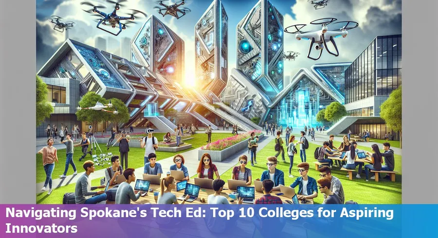 Spokane skyline with icons representing the top colleges for tech education