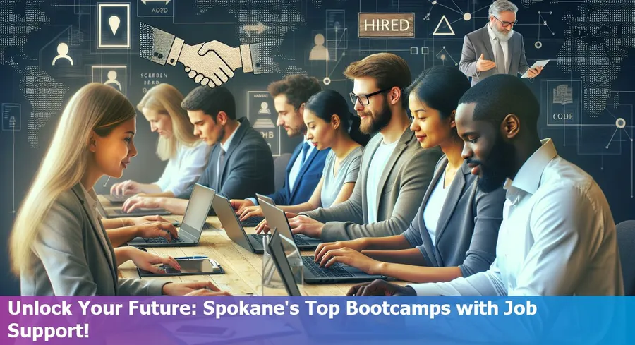 Map of Spokane highlighting coding bootcamps with job placement support